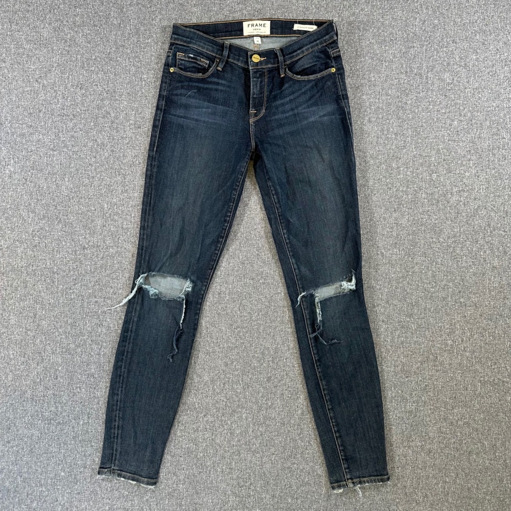 FRAME Jeans Womens 26 Le Skinny de Jeanne Wooster Blue Distressed LSJ665